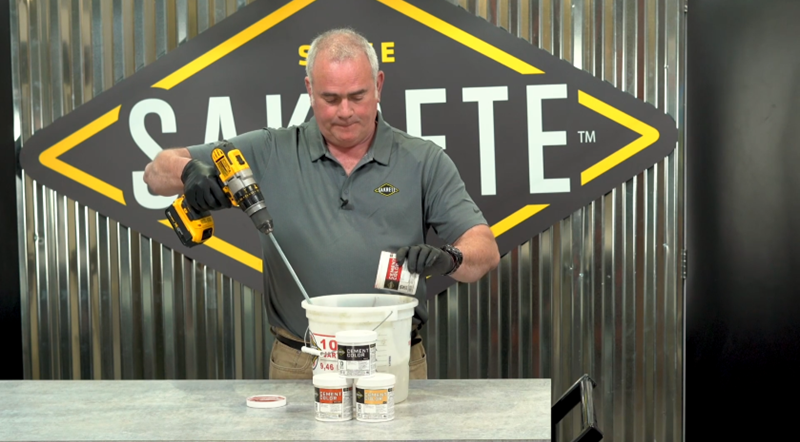 Using drill mixer to mix color into cement mix