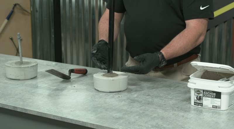 anchoring bolts and rails with sakrete